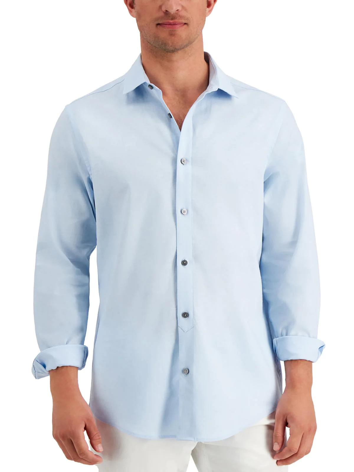 Alfani Men's Stretch Linen Blend Woven Shirt Color Nantucket Breeze Size L