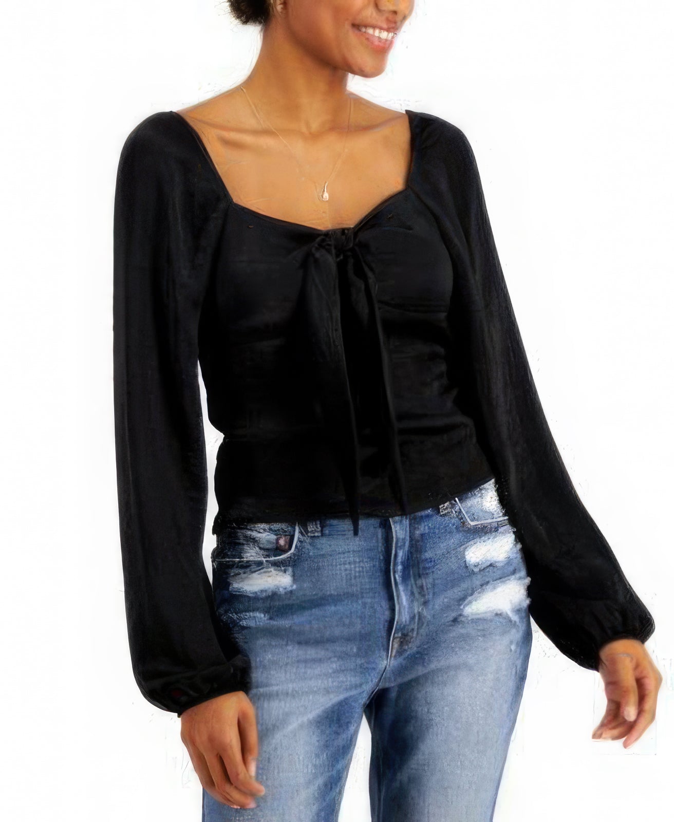 Just Polly Juniors Tie-Front Top Color Black Size M