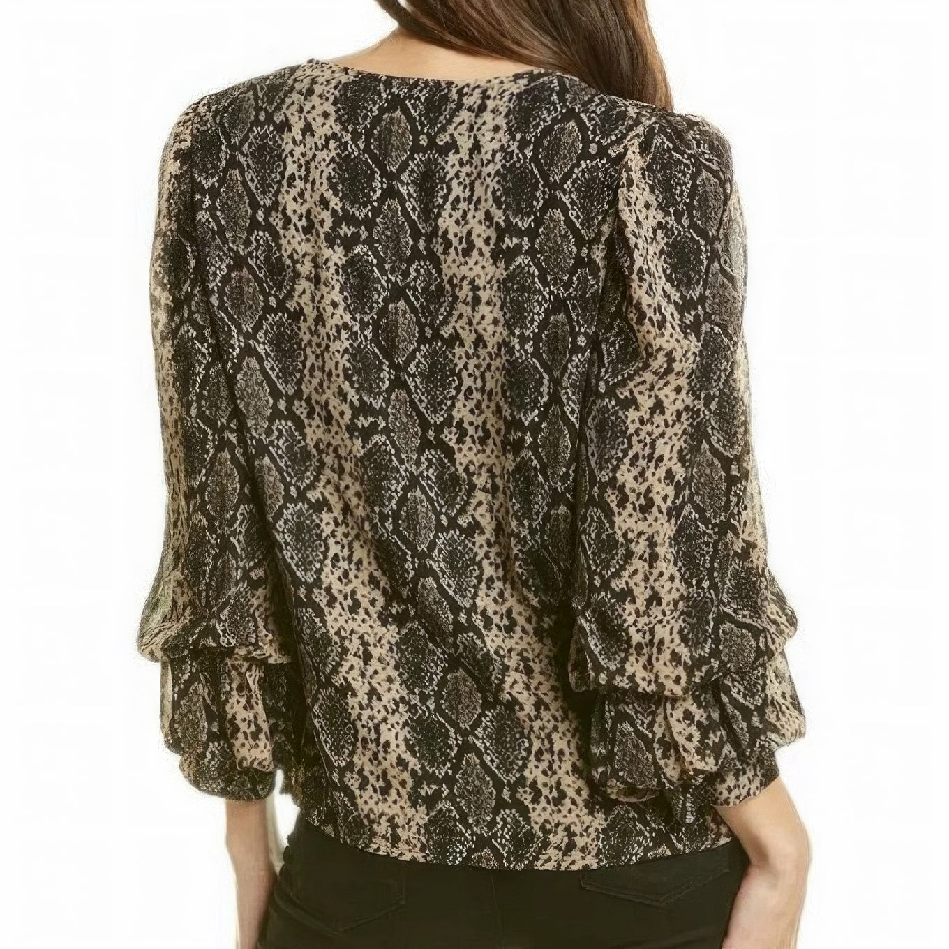Vince Camuto Women's Billowing Sleeve Snake Blouse Color Rich Black Size S