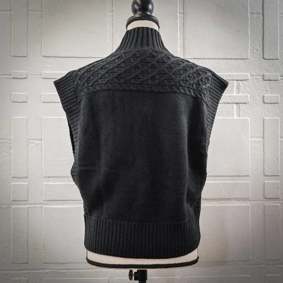 INC International Concepts Women's Mock Neck Cable-Knit Sweater Vest Color Deep Black Size L