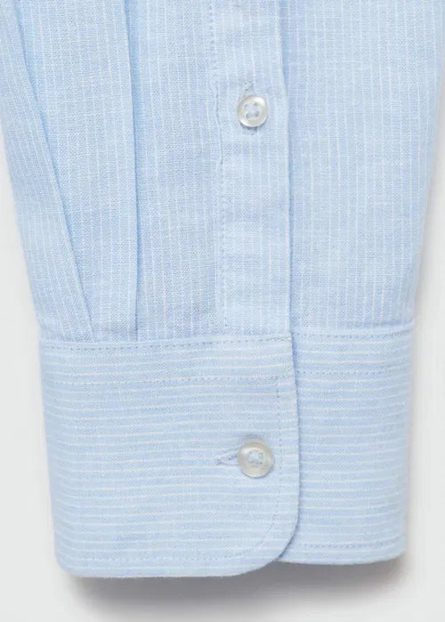 MANGO Men's Regular-Fit Striped Cotton-Linen Shirt Baby Blue Size M
