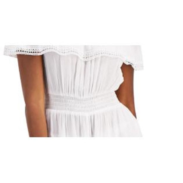Miken Juniors Off-The-Shoulder Romper Cover-Up Color White Size M