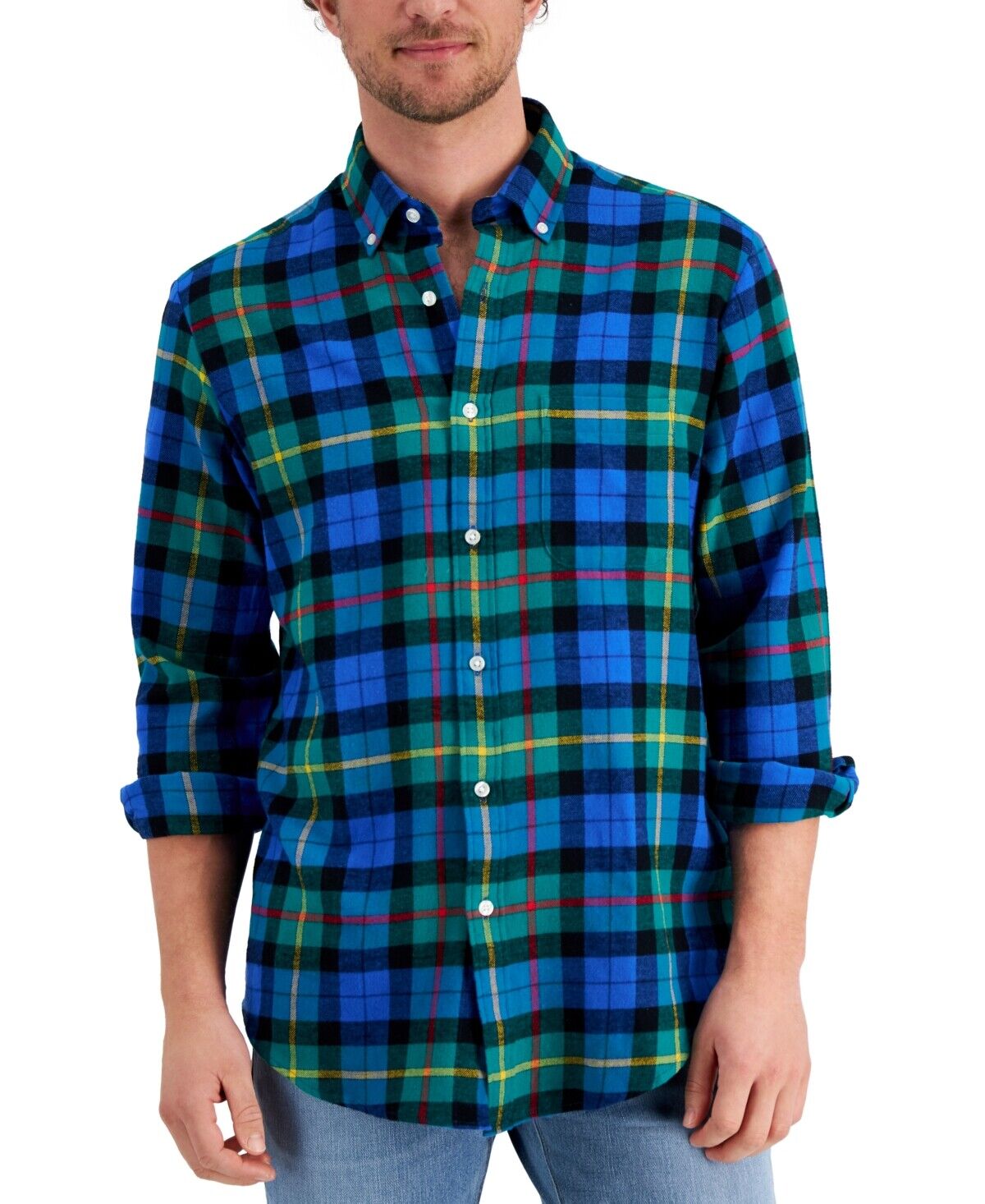 Club Room Men's Buffalo Plaid Shirt Color Laser Blue Size XL