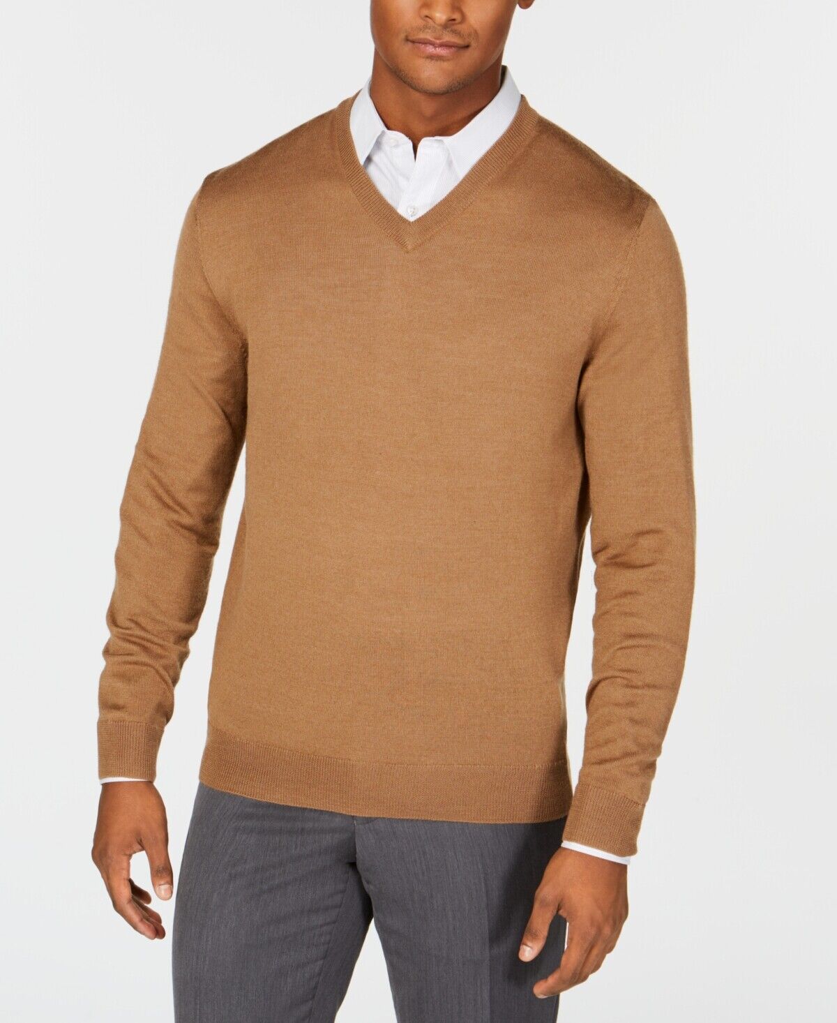 Club Room Men's Regular-Fit Solid V-Neck Sweater Color Fawn Heather Brown Size 3XL