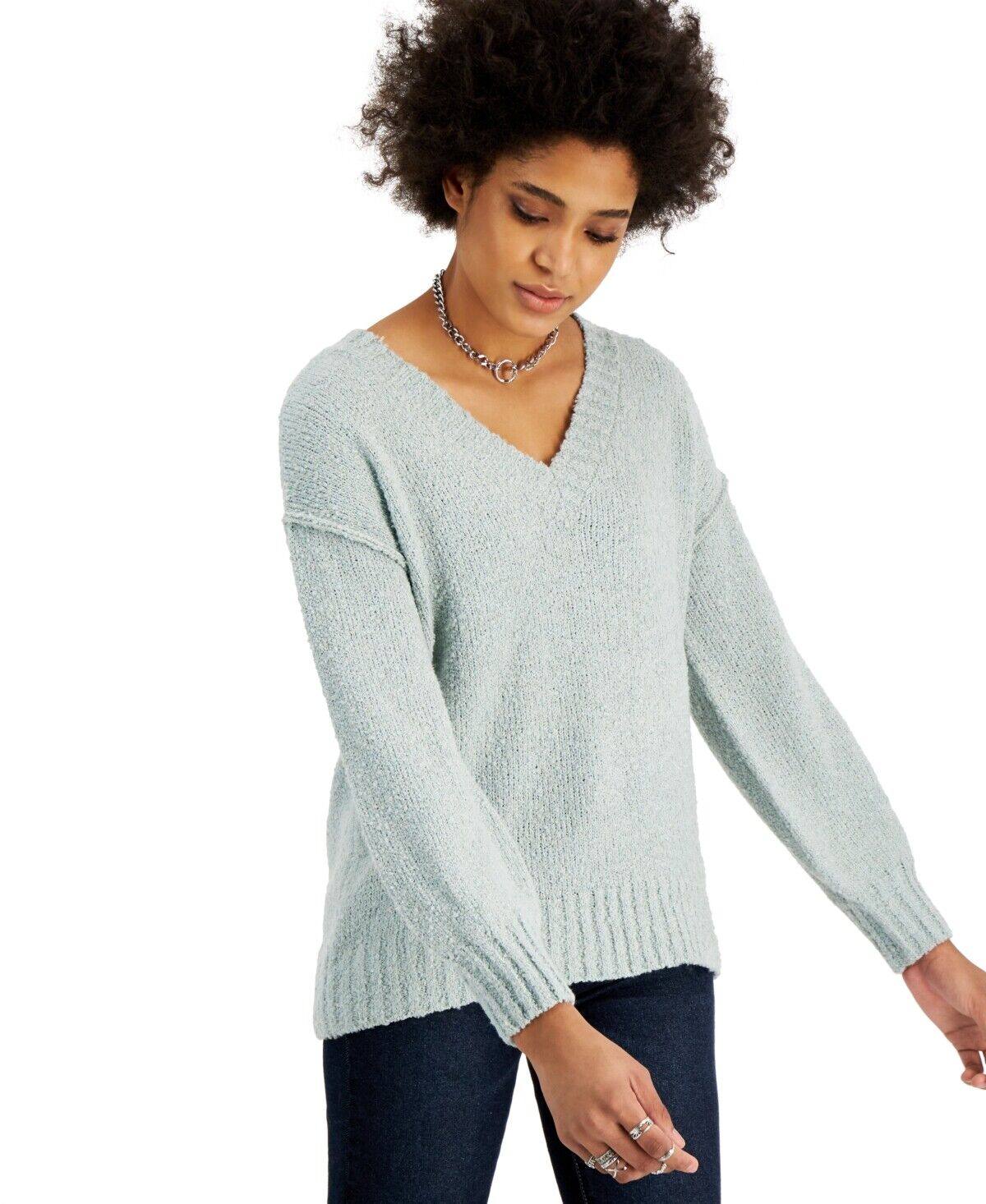 Hippie Rose Juniors V-Neck Tunic Sweater Color Sage Mint Size M