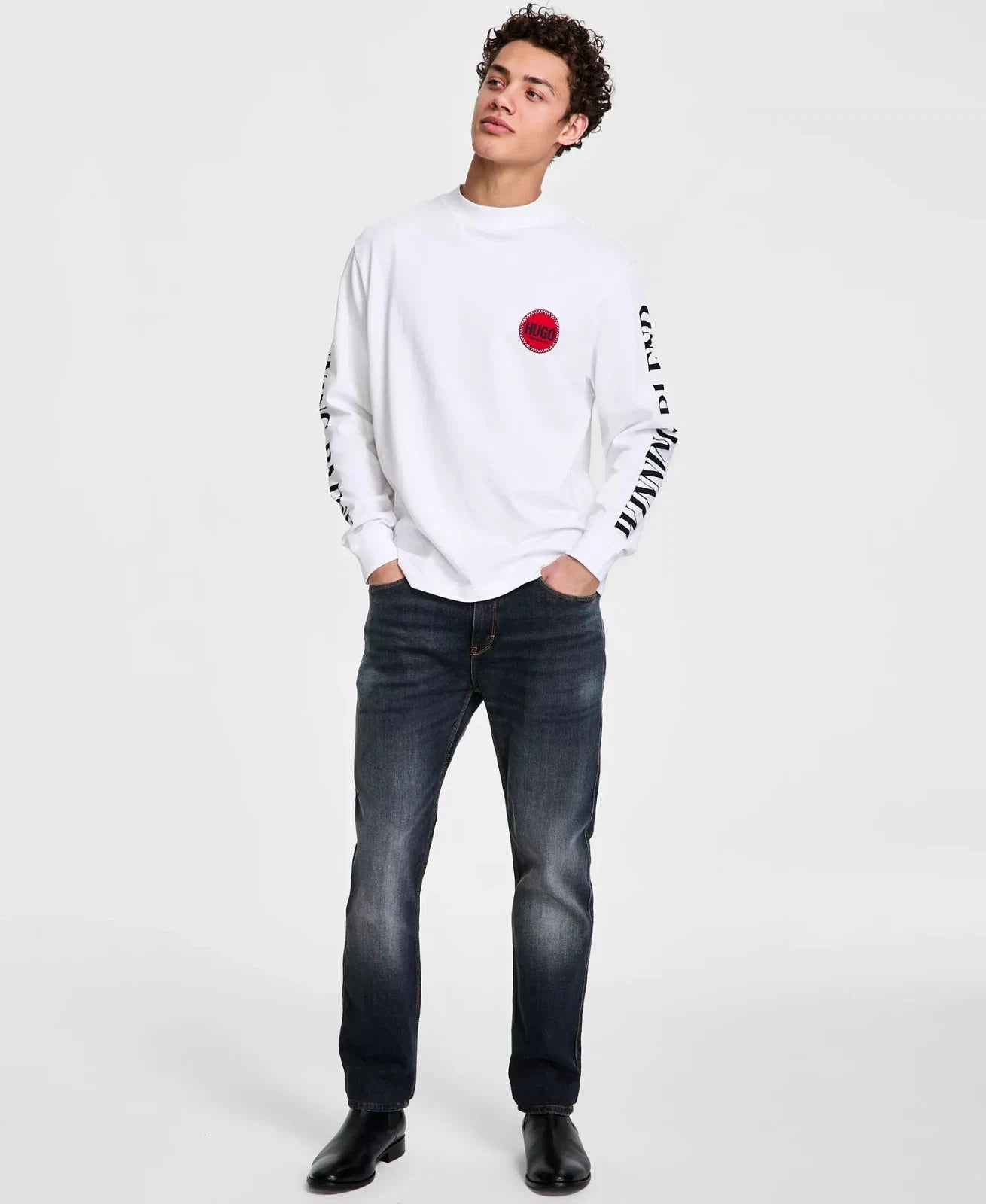 Hugo Boss Men's Dicruse Relaxed Fit Long Sleeve T-Shirt White Size 2XL