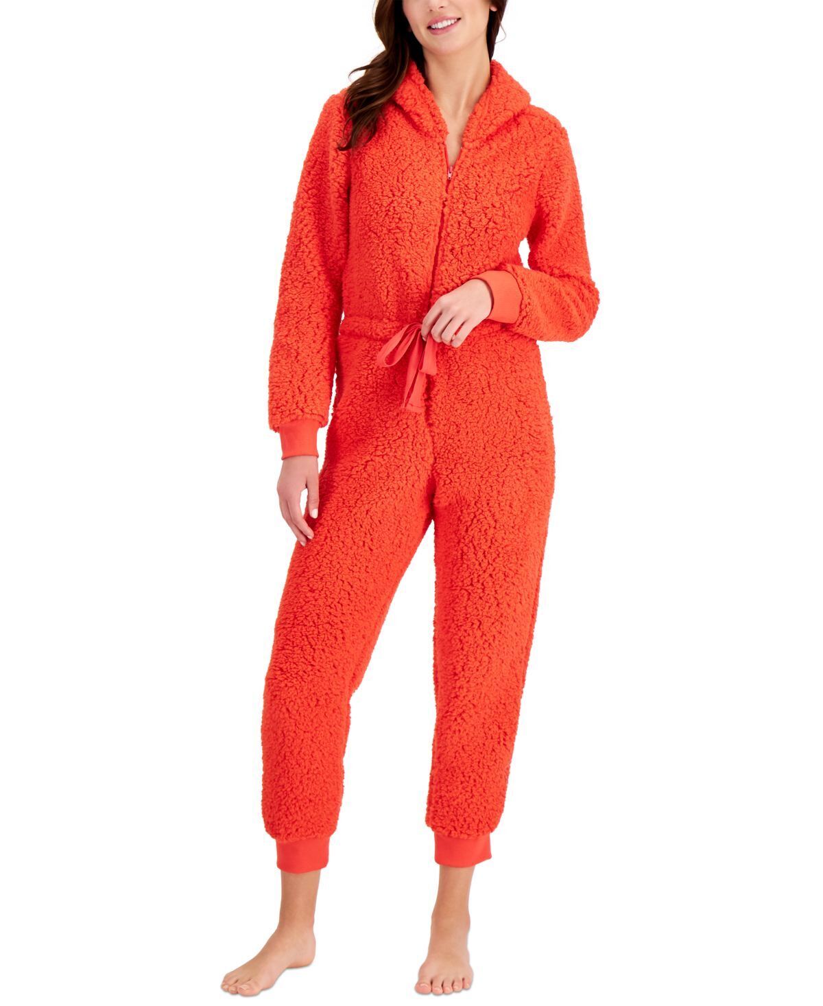 Jenni Women's Sherpa Union Suit Color Papaya Punch Size S