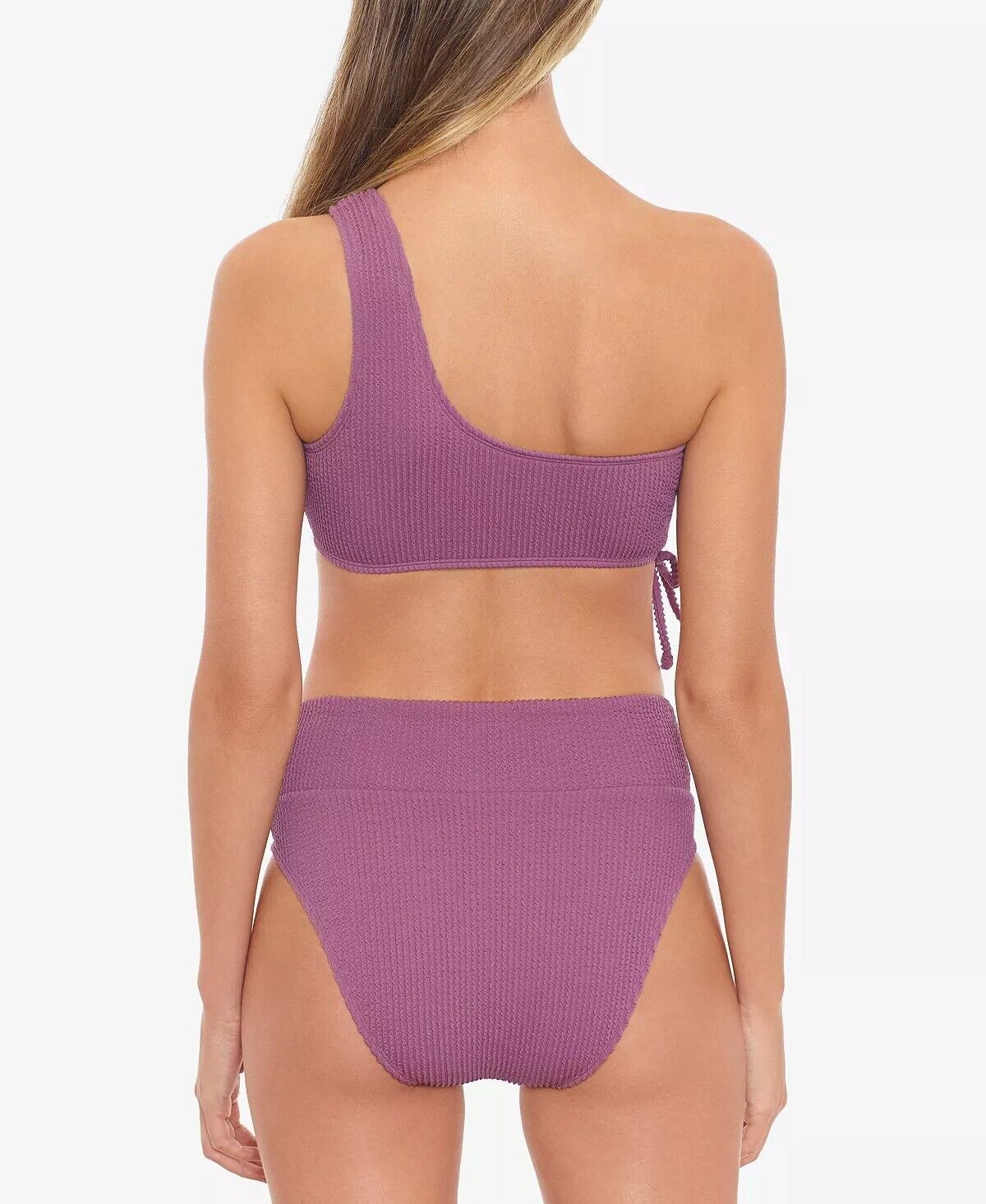 Salt Cove Sandy Ribbed One-Shoulder Bikini Swim Top Color Mauve Size L