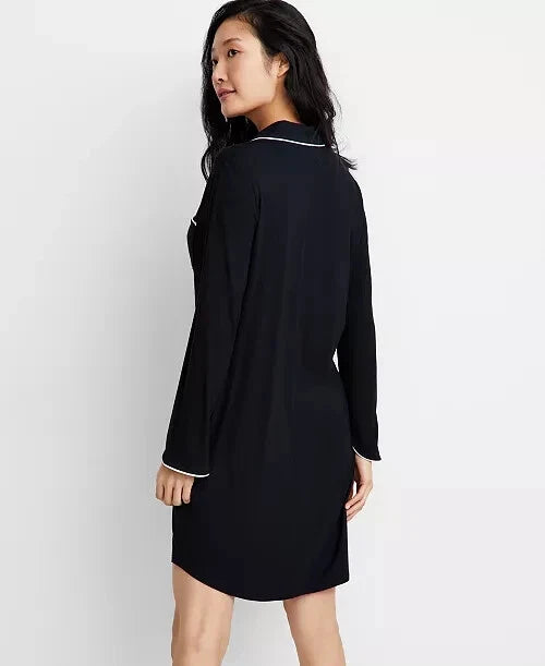 State of Day Women's Notched-Collar Sleepshirt Deep Black Size XL