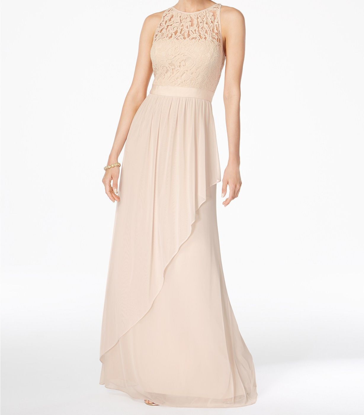 Adrianna Papell Women's Lace Crew-Neck A-Line Formal Dress Color Almond Size 10