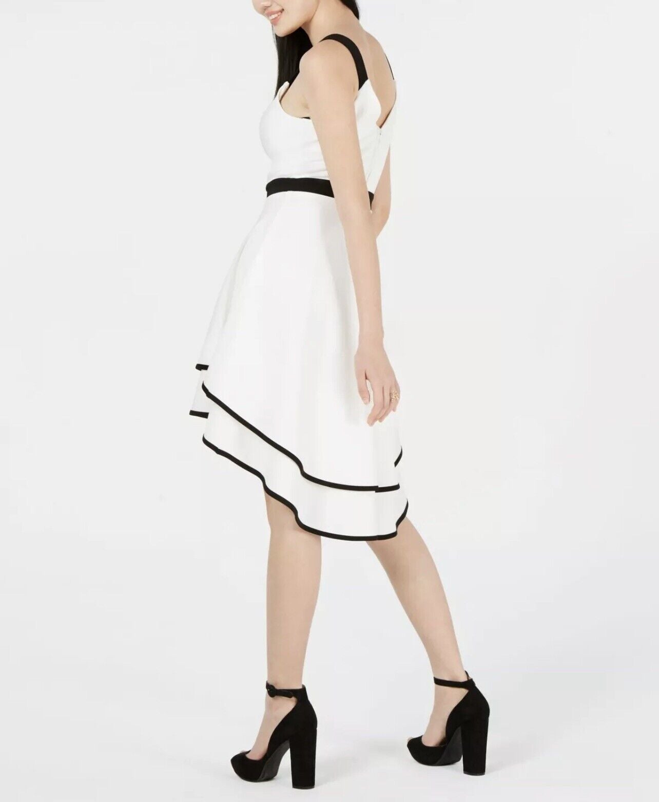 City Studio Junior's Classic Sheath High Low Piping Dress Color White Size 3