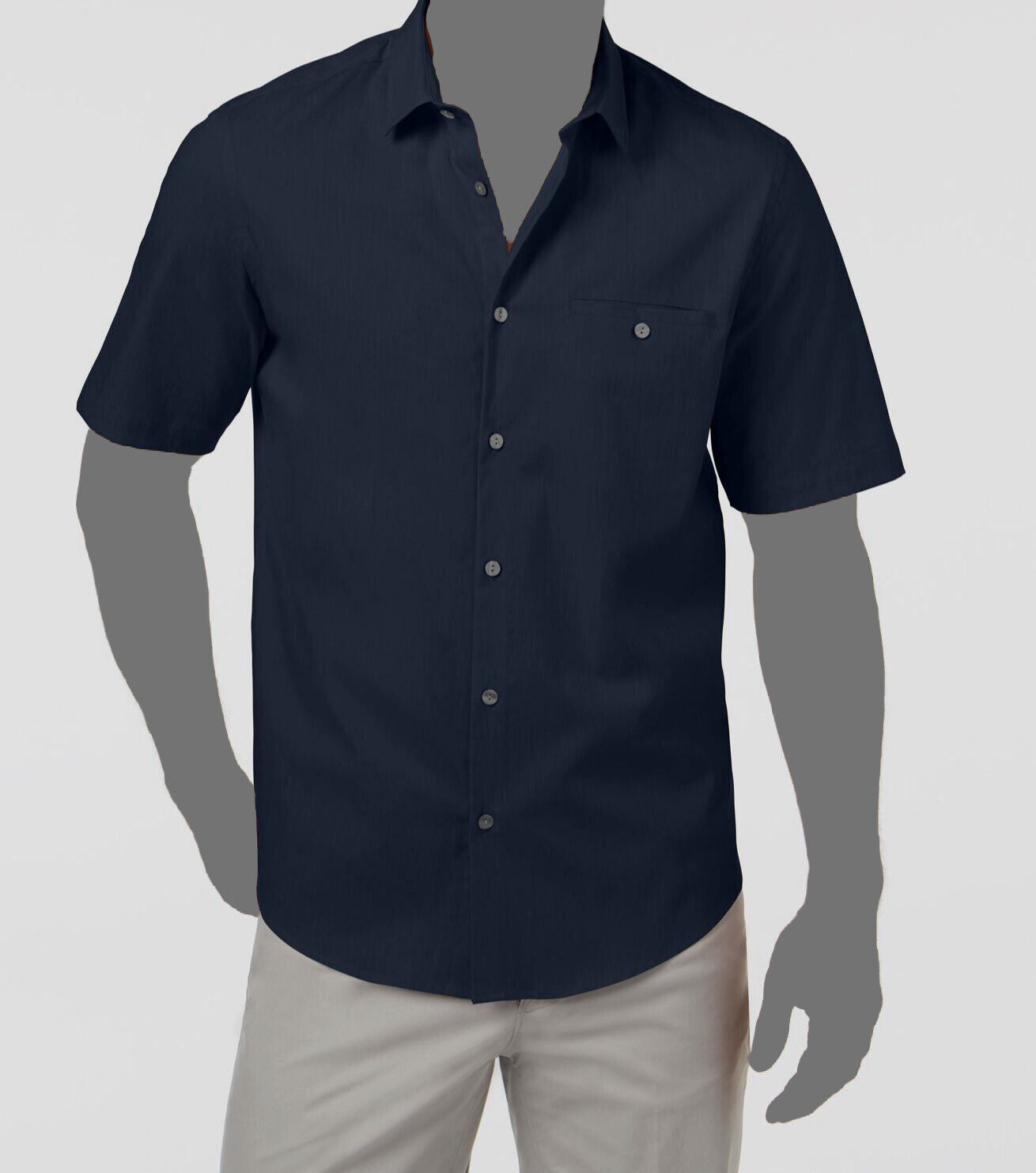 Alfani Men's Classic-Fit Short-Sleeve Button-Up Pocket Shirt Color Neo Navy Size 2XL