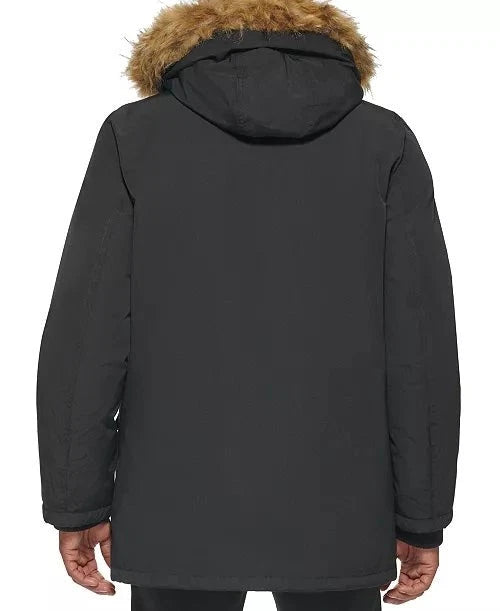 Club Room Men's Parka Faux Fur-Hood Coat Black Size S