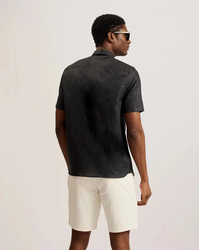 Ted Baker Men's Palomas Short Sleeve Linen Shirt Black Size 4/L