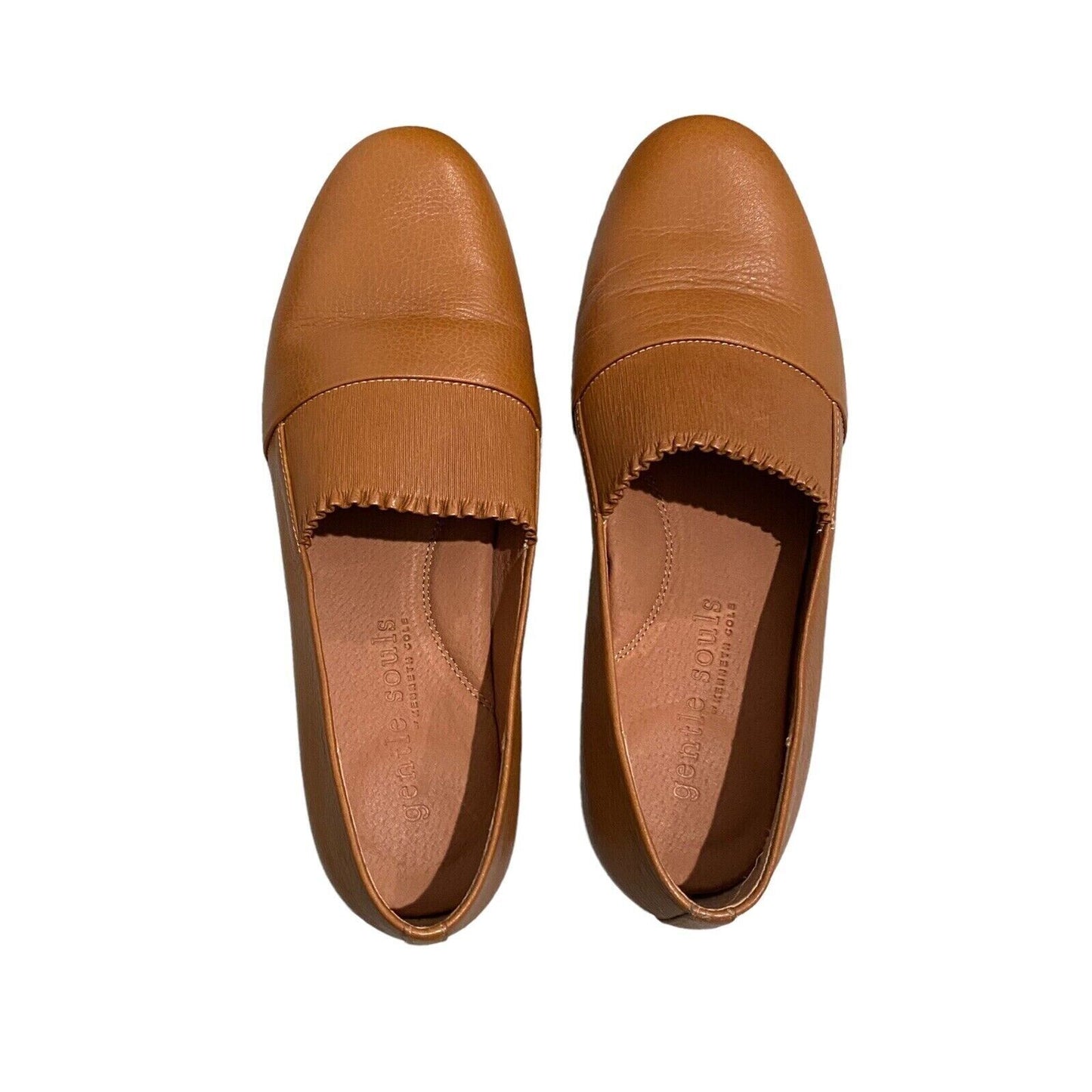 Gentle Souls by Kenneth Cole Women's Eugene Ruffle Leather Closed Toe Slide Color Cognac Size 10M