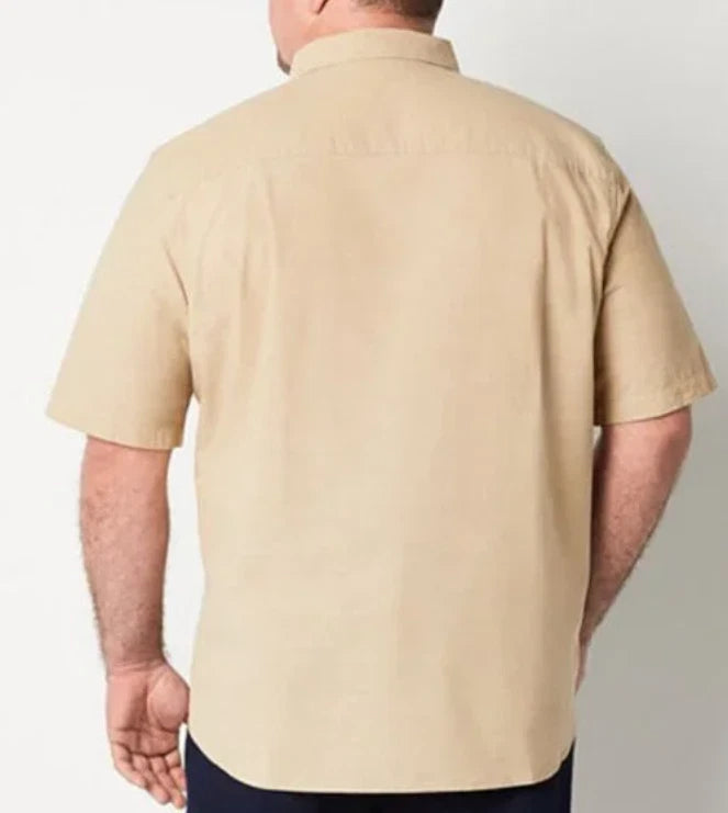 Frye Men's Casual Short Sleeve Knit Button-Down Shirt Tannin Size M