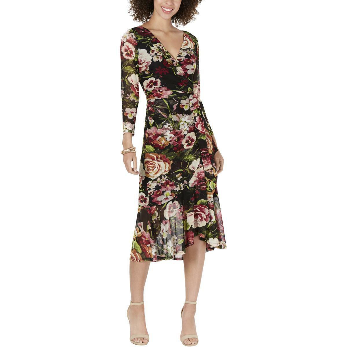 CONNECTED APPAREL Women's Floral Sheer Midi Dress Color Black Size 10