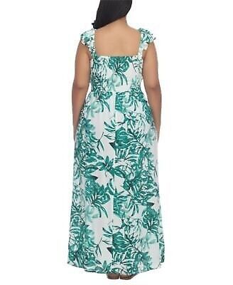 Raviya Plus Size Floral-Print Smocked-Bodice Maxi Dress Cover-Up Color Green Size 0X