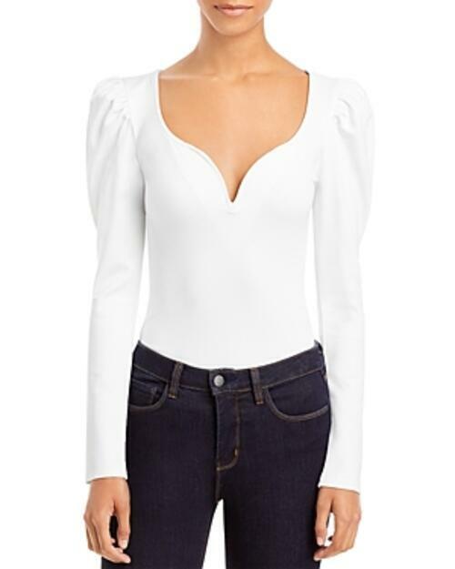 Aqua Women's Sweetheart Puff Shoulder Long Sleeve Bodysuit Color White Size S