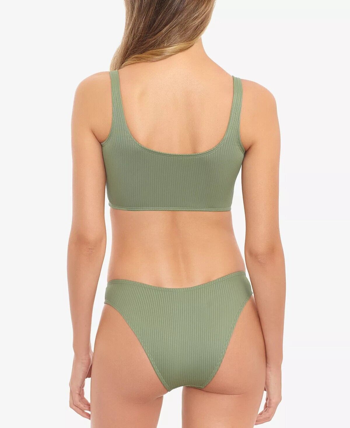 Salt Cove Juniors Ribbed Shirred Halter Bikini Top Color Olive Green Size S