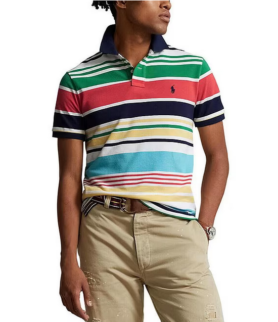 Polo Ralph Lauren Men's Classic-Fit Striped Mesh Polo Shirt Color White Multi Size S