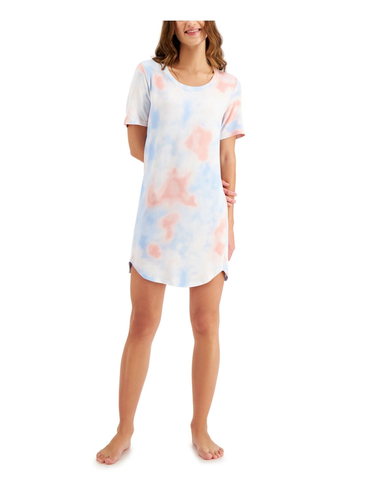 Jenni Women's Knit Crew Neck Curved Hem Nightgown Color Cloud Tiedye Size S
