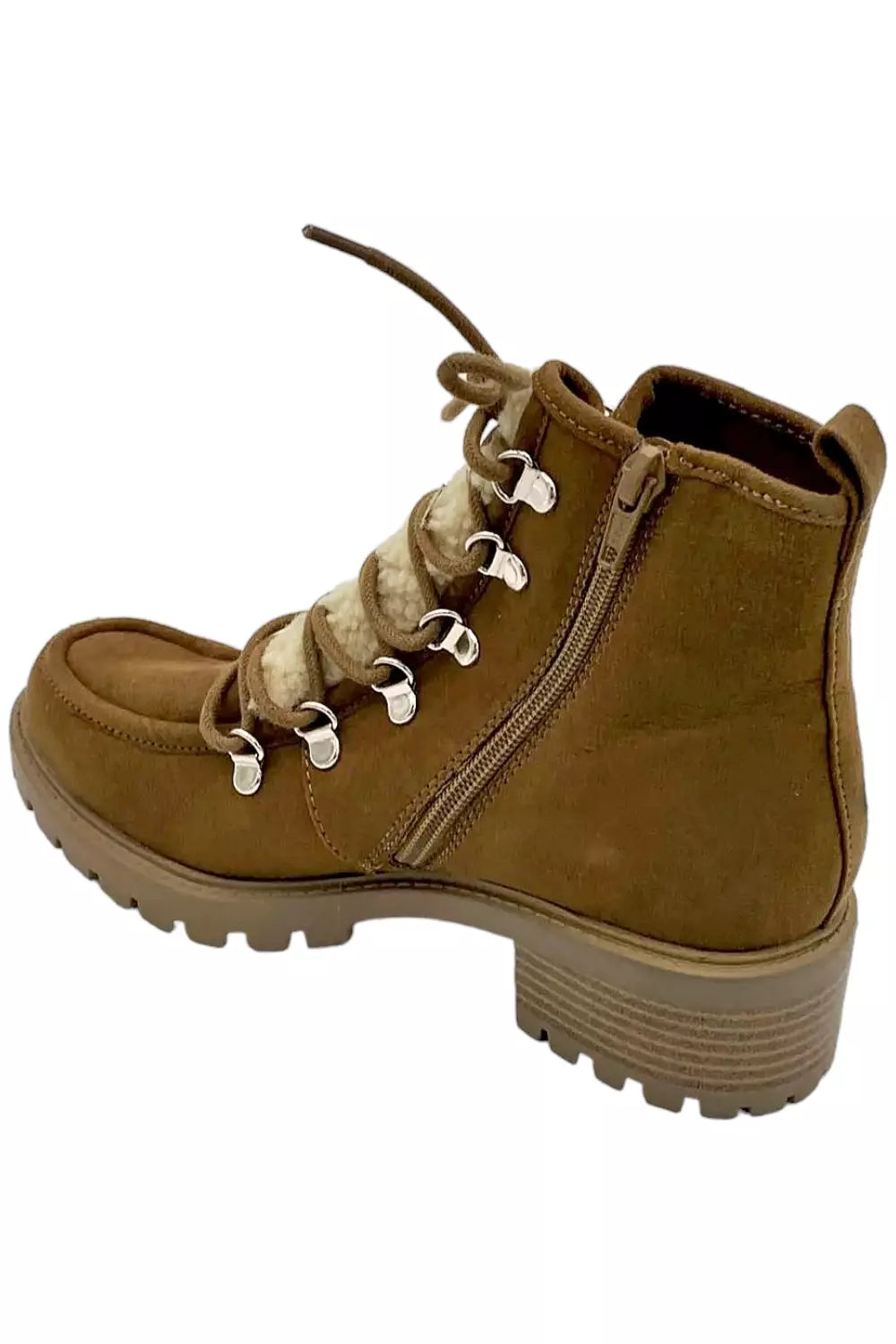 Sun + Stone Women's Quiinn Lace-Up Lug Booties Color Peanut Micro Size 9.5M