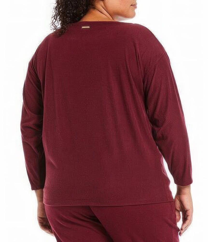 Michael Kors Women's Plus Size Boat-Neck Ruched Top Color Dark Ruby Size 2X