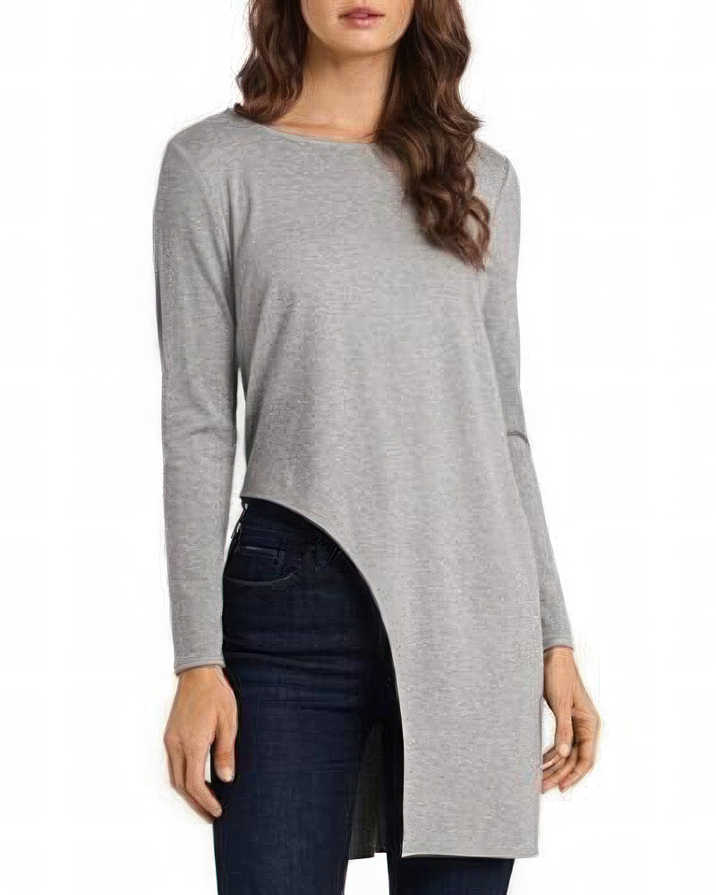 Vince Camuto Women's High/Low Cutout Long Sleeve Tunic Color Medium Heather Grey Size XS