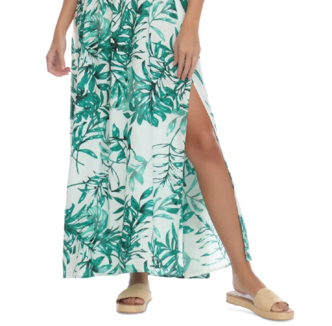 Raviya WOMEN'S PRINTED SMOCKED OFF THE SHOULDER SWIM DRESS Color Green Size S