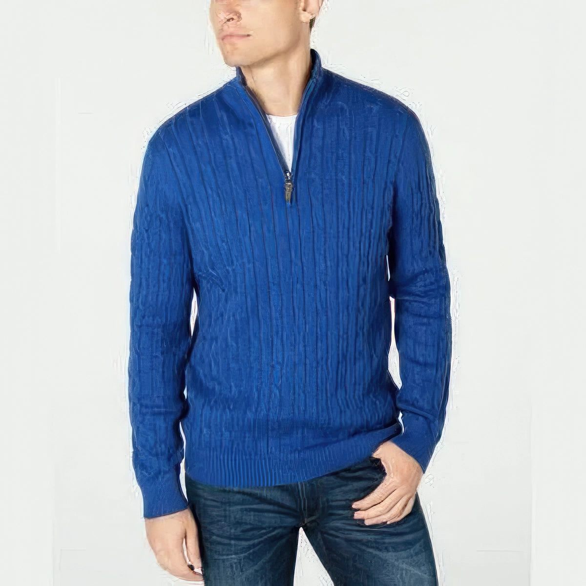 Club Room Men's Cable-Knit Quarter-Zip Sweater Color Cobalt Heather Size 3XL