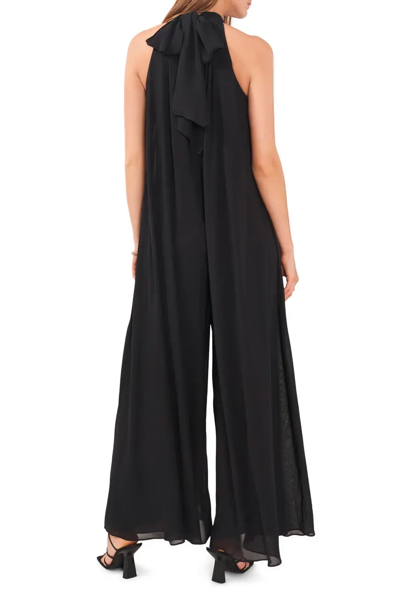 Vince Camuto Halter Neck Wide Leg Chiffon Jumpsuit Color Black Size S