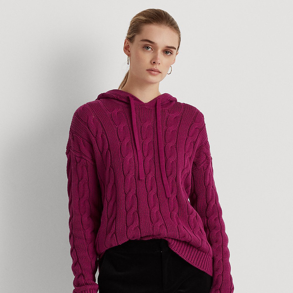 Lauren Ralph Lauren Women's Cable-Knit Cotton Hoodie French Orchid Size XL
