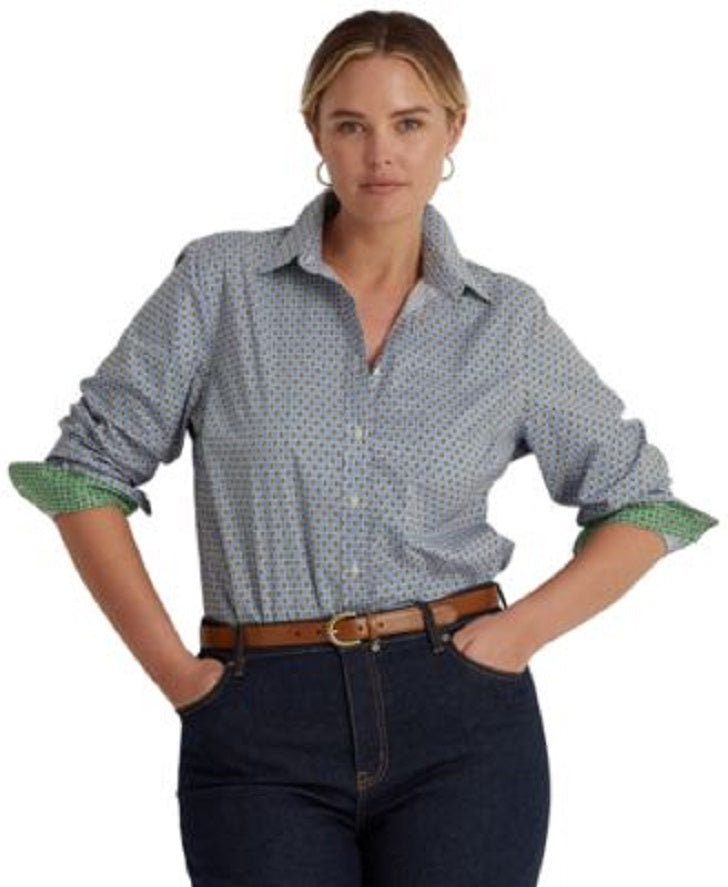 Lauren Ralph Lauren Plus Size Buttoned Long Sleeve Shirt Color Blue Multi Size 2X