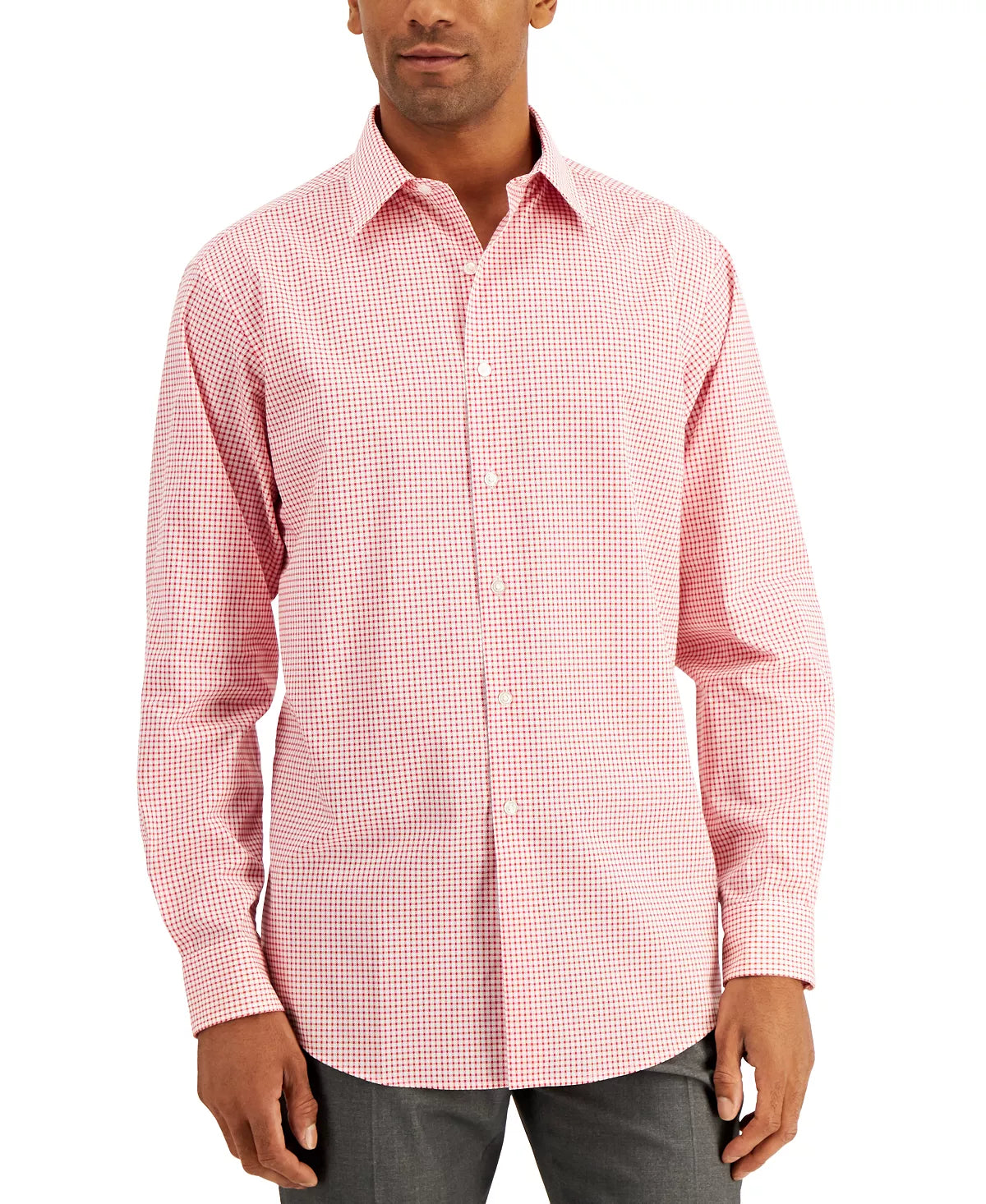 CLUB ROOM Men's Regular Fit Check Dress Shirt Color Red Size M (15-15.5)