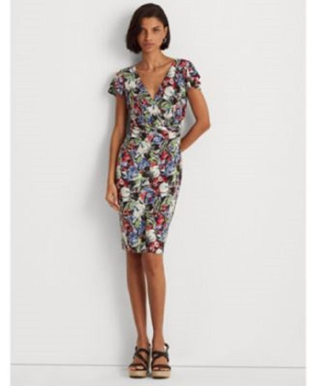 Lauren Ralph Lauren Petite Floral Flutter-Sleeve Surplice Dress Color CreamPink Multi Size 10P