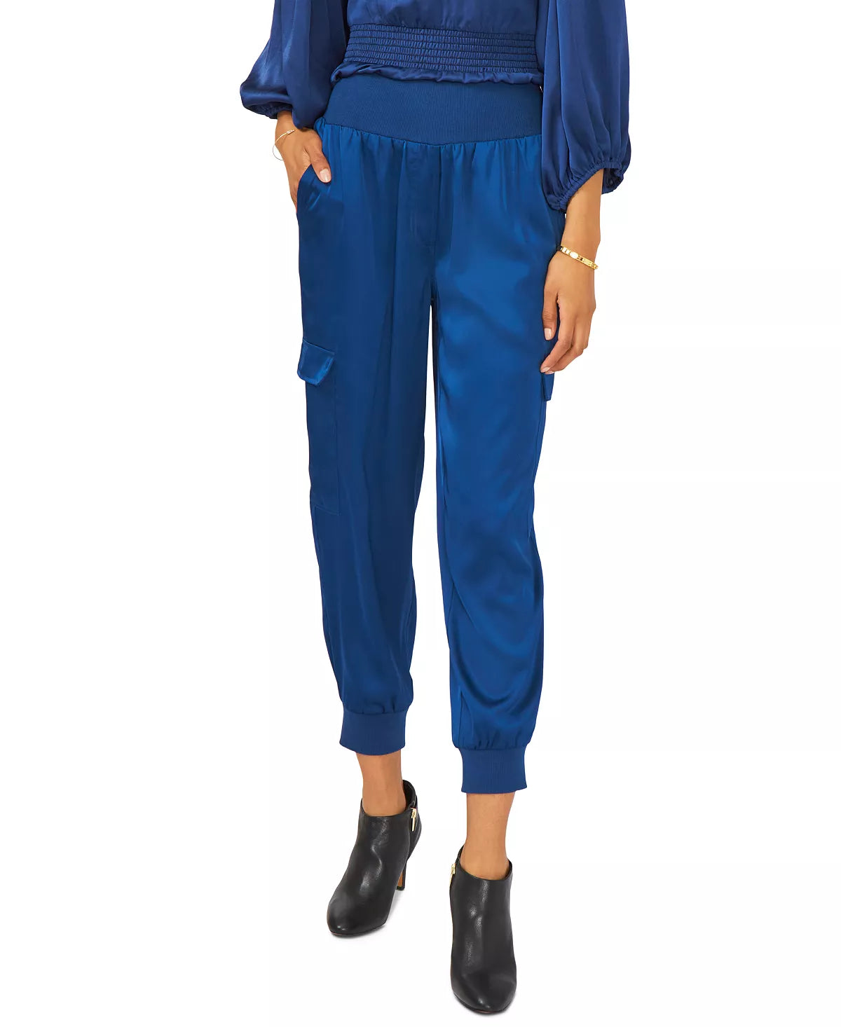 Vince Camuto Luxe Satin Cargo Jogger Pants Color Deep Blue Size XL