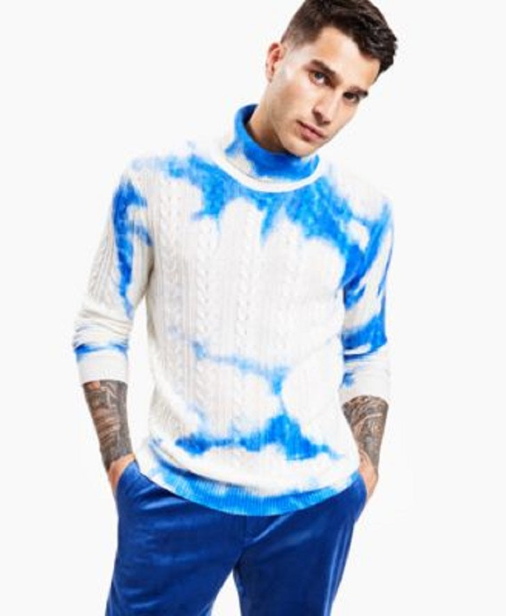 INC International Concepts Men's Tie-Dye Cable-Knit Sweater Color Blue Wash Size L