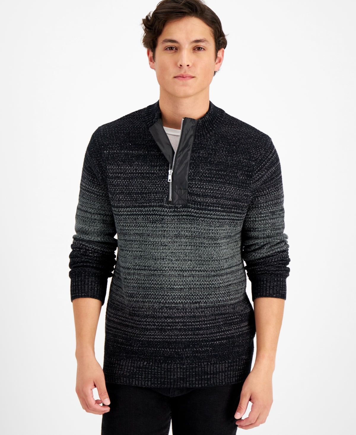INC INTERNATIONAL CONCEPTS Men's Quarter-Zip Ombré Sweater Color Gray Size M