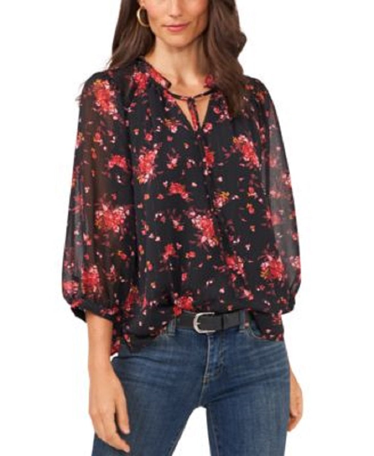 Vince Camuto Printed Split-Neck Blouse Color Black Size M
