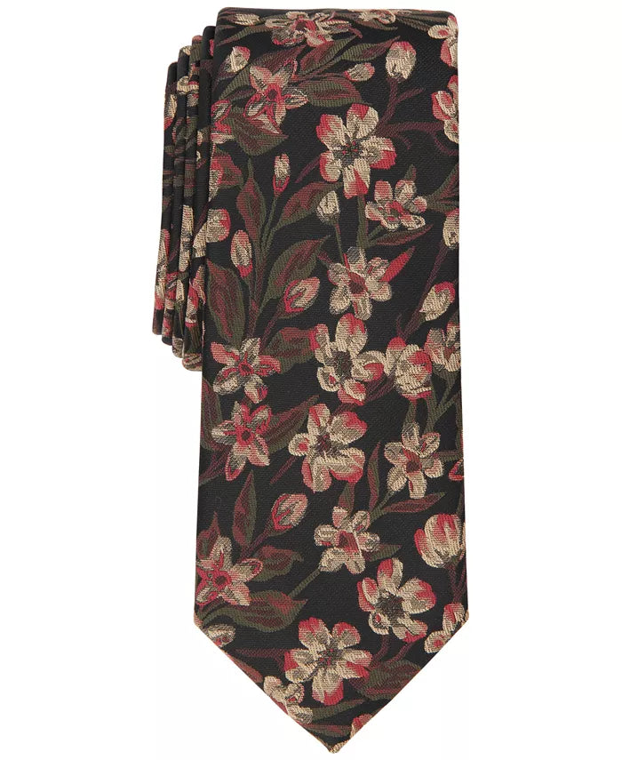 Bar III Mens Galloy Floral Skinny Tie Color Cognac One Size