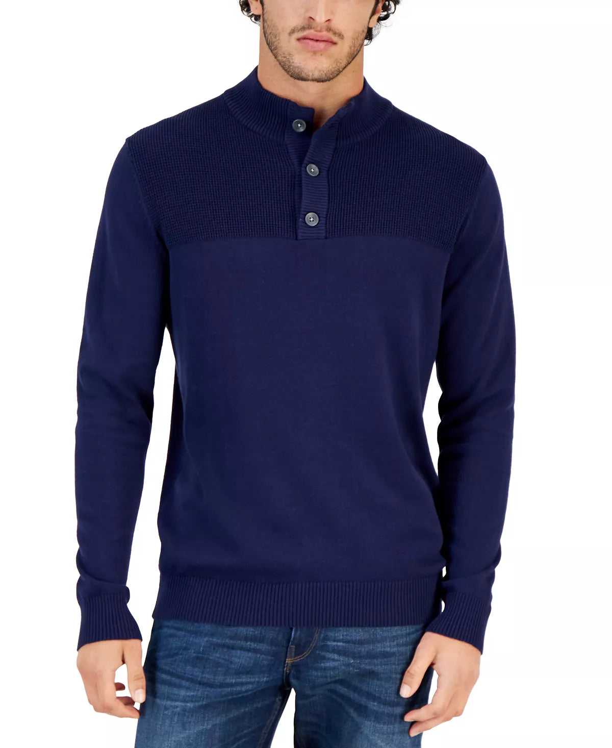Club Room Men's Ribbed Four-Button Sweater Color Navy Blue Size 3XL