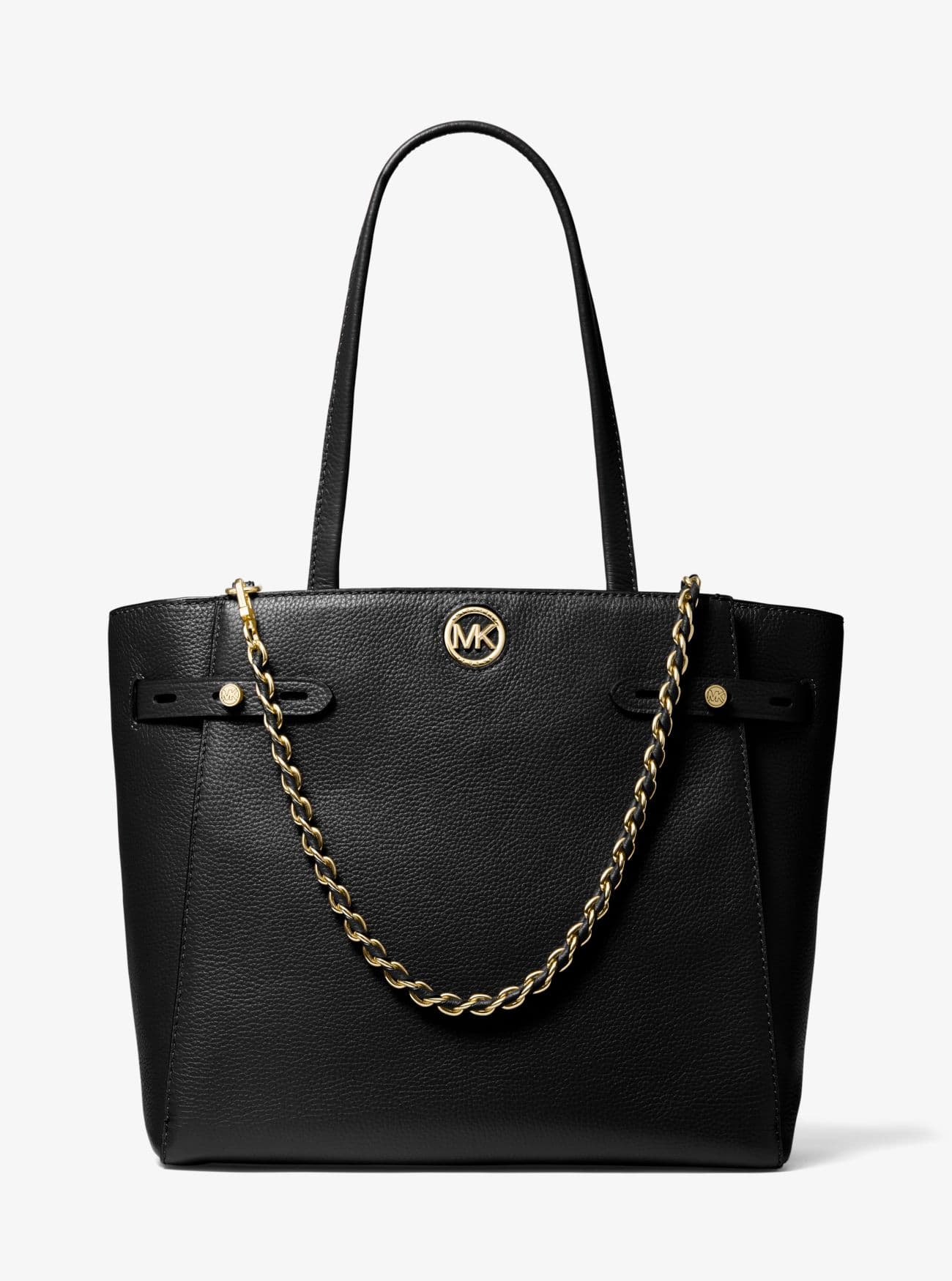 Michael Kors Carmen Large Pebbled Leather Tote Bag Style 30S1GNMT3L Black/Gold