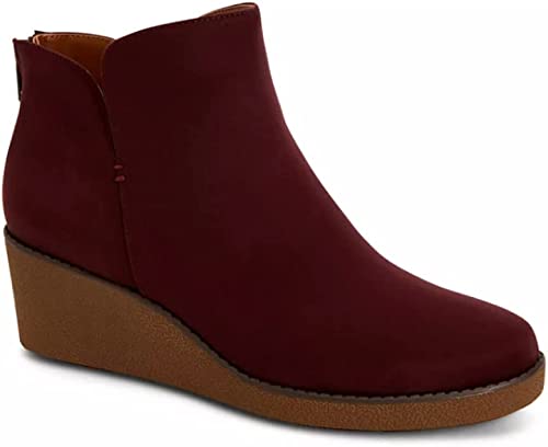 Style & Co Women's Jarodd Crepe Wedge Booties Color Wine Size 9.5M