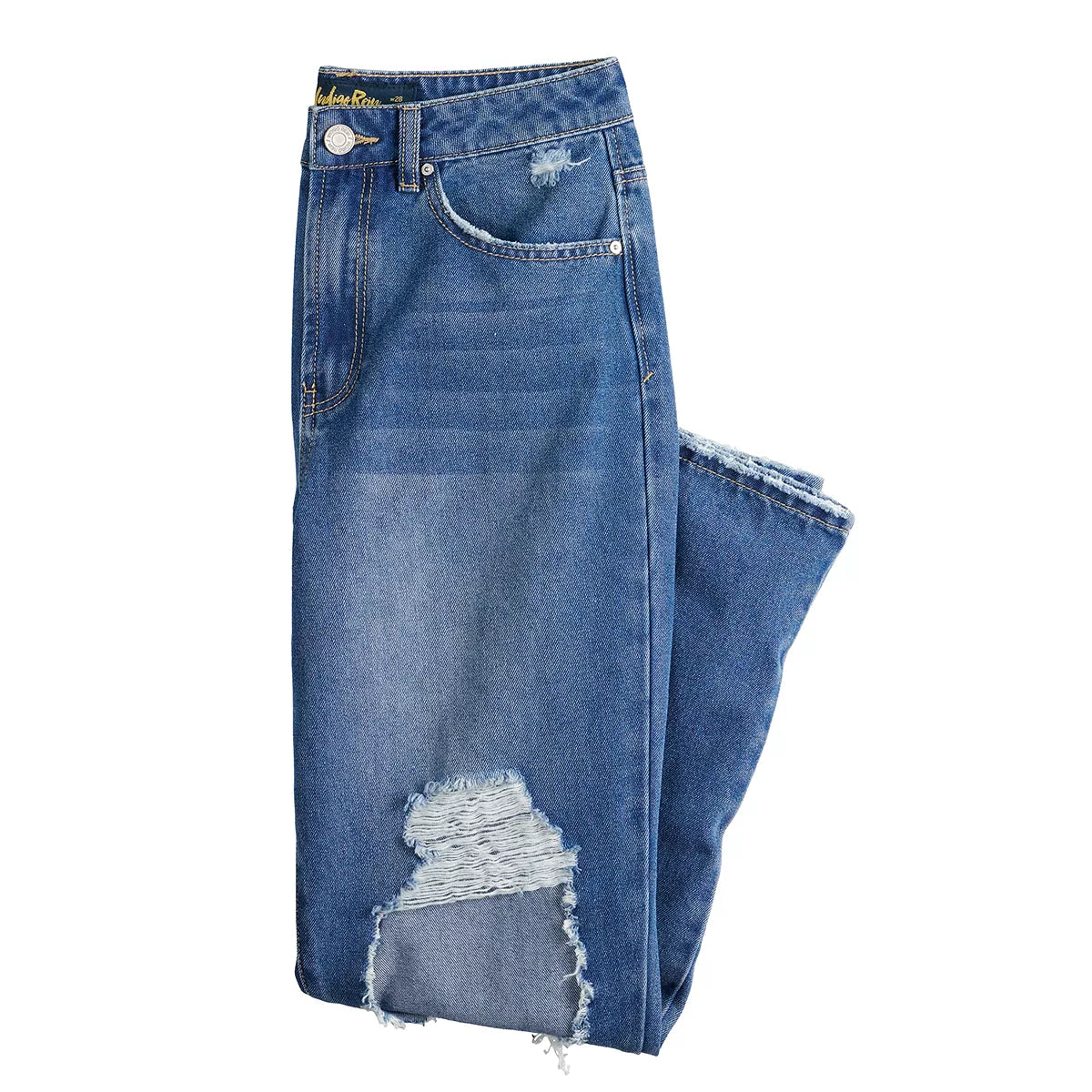 INDIGO REIN Juniors' Ripped Stretch Mom Jeans Color Indigo Size 11