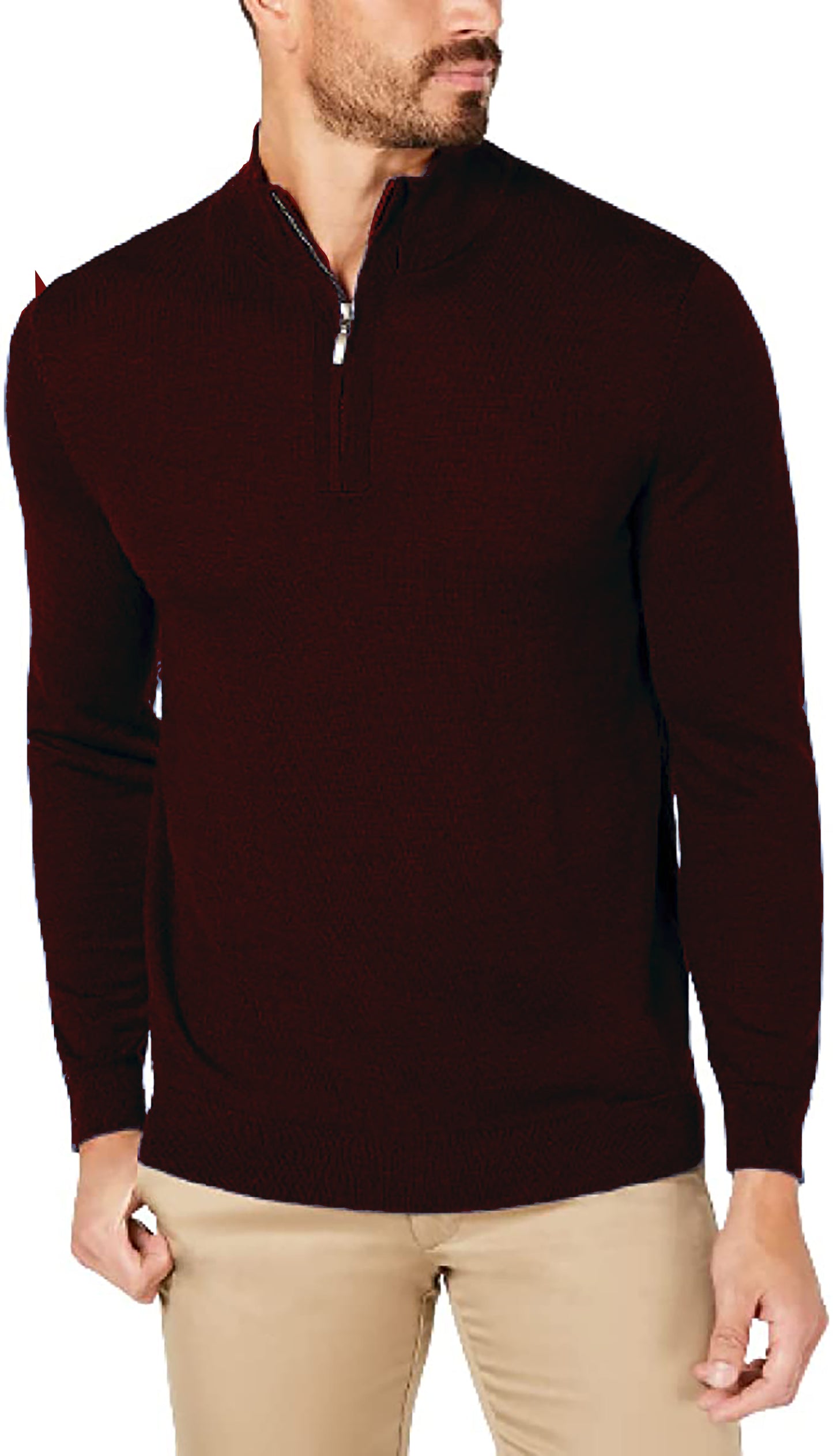 Club Room Men's Sweater Medium Pullover Quarter-Zip Knit Color Burgundy Size L