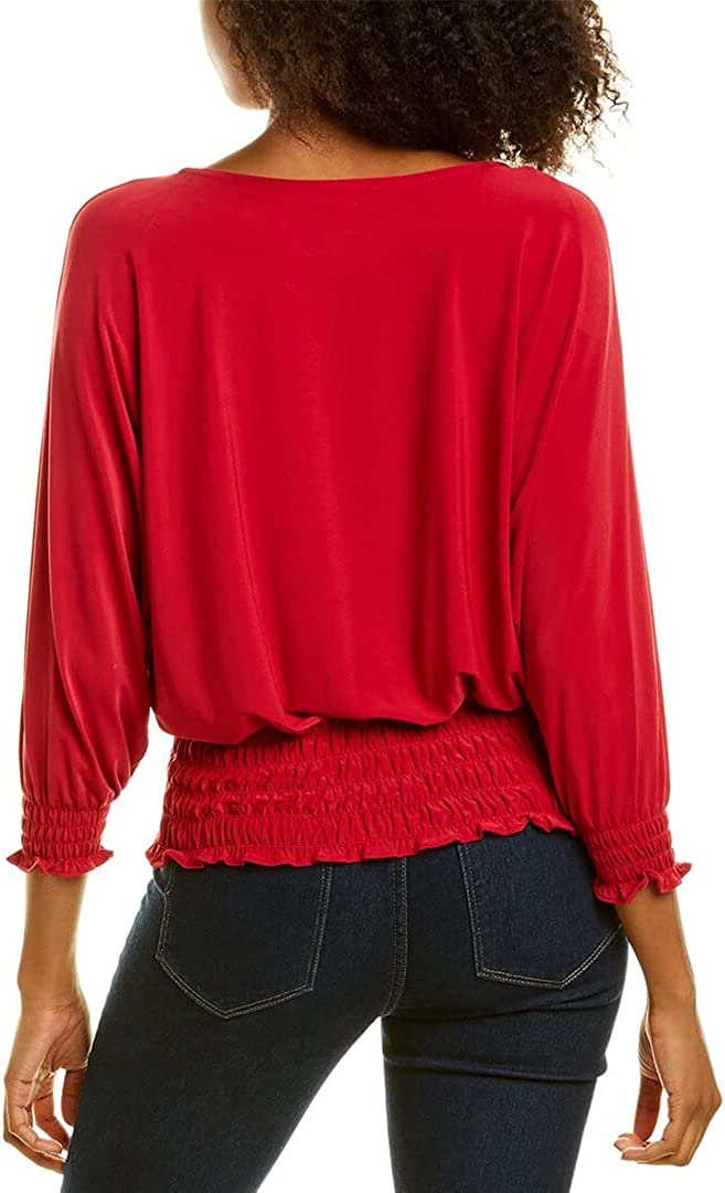 Vince Camuto Smocked Waist Dolman Sleeve Round Neck Top Color Berry Spice Size XS