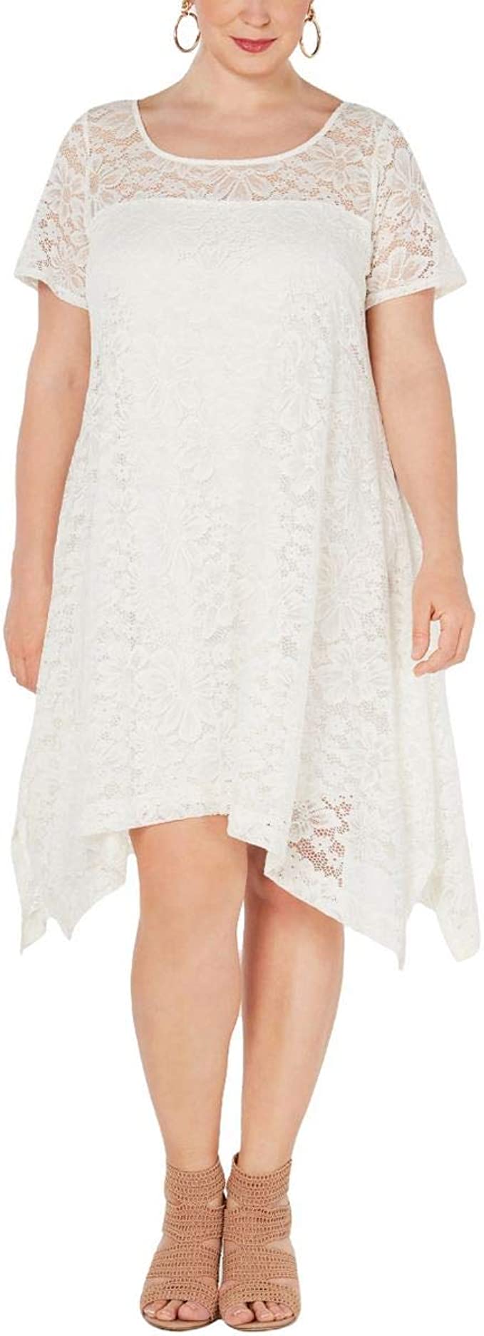 ROBBIE BEE Women's Plus Size Lace Trapeze A-Line Dress Color Ivory Size 3X