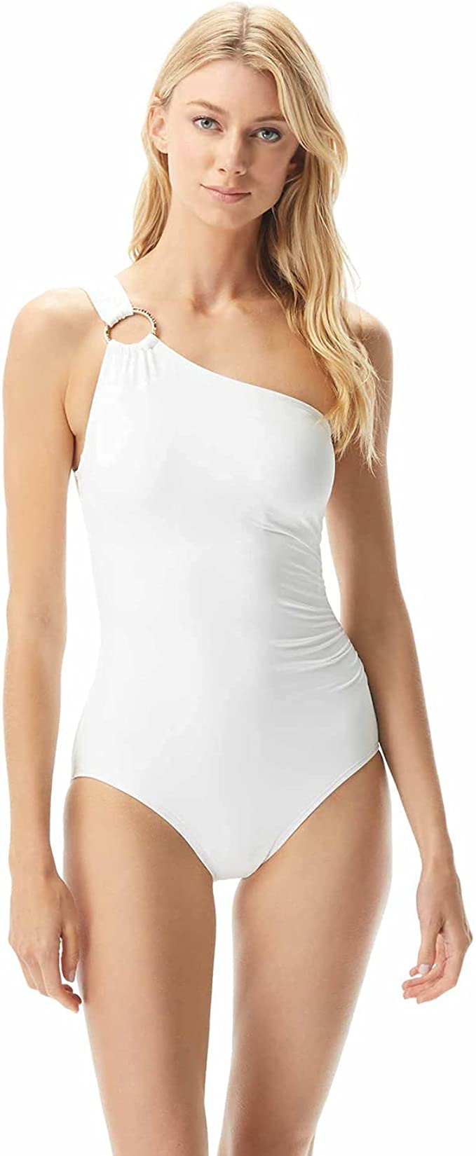 Michael Kors Iconic One Shoulder One-Piece Swimsuit Color White Size 14
