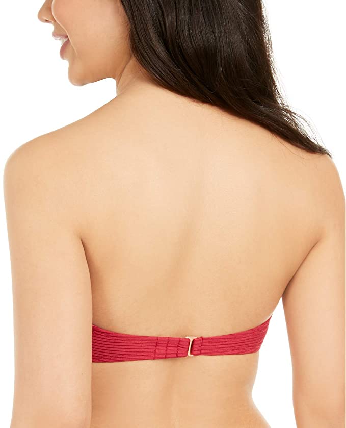 Hula Honey Women's Juniors Rhythm Bandeau Lace-Up Swim Top Separates Size L